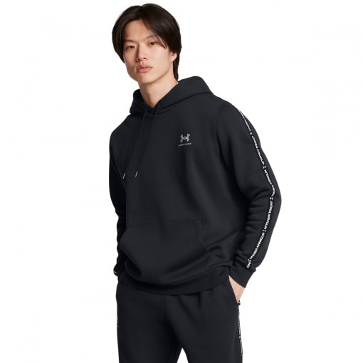 UNDER ARMOUR Męska bluza dresowa nierozpinana z kapturem Under Armour UA Icon Fleece Hd Taping  czarna Czarny