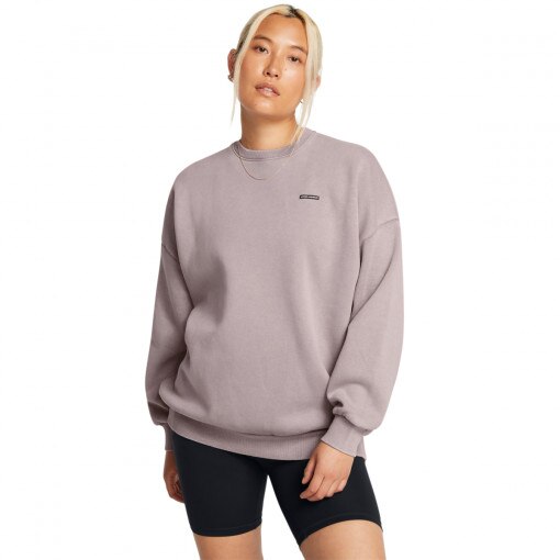 UNDER ARMOUR Damska bluza dresowa nierozpinana bez kaptura Under Armour UA Icon Hwt Flc Os Crew  beżowa Beżowy