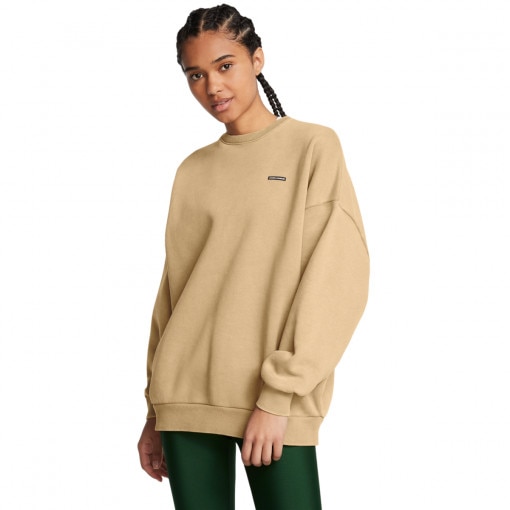 UNDER ARMOUR Damska bluza dresowa nierozpinana bez kaptura Under Armour UA Icon Hwt Flc Os Crew  brązowa Brązowy