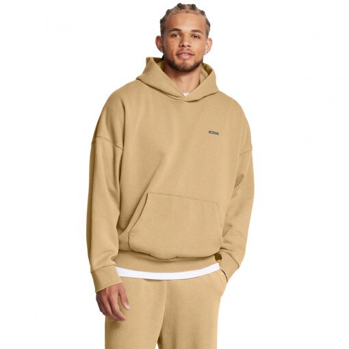 UNDER ARMOUR Męska bluza dresowa nierozpinana z kapturem Under Armour UA Icon Hwt Flc Wash Os Hood  brązowa Brązowy