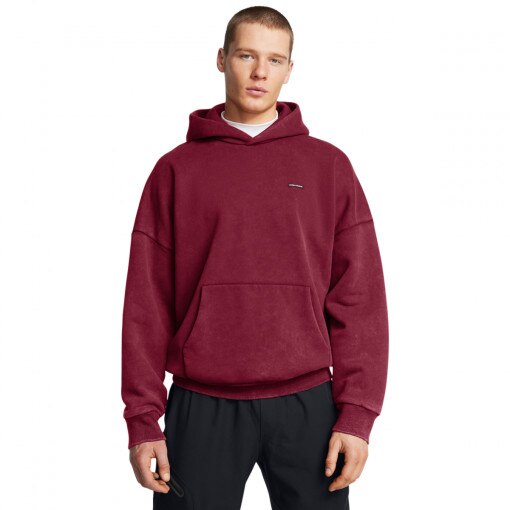 UNDER ARMOUR Męska bluza dresowa nierozpinana z kapturem Under Armour UA Icon Hwt Flc Wash Os Hood  czerwona Czerwony