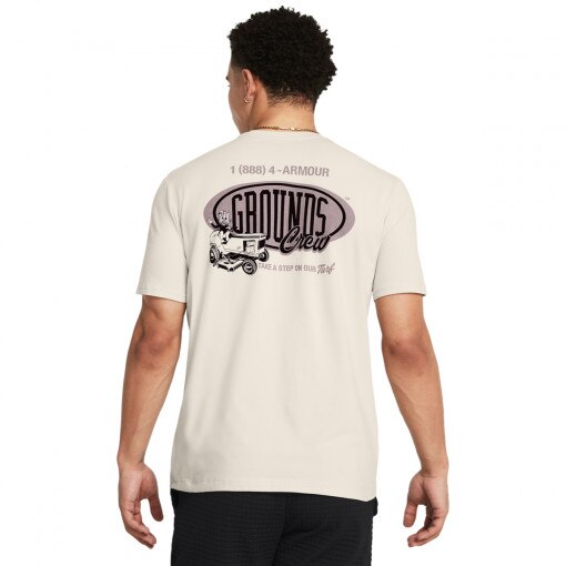 Męski t-shirt z nadrukiem Under Armour UA M Grounds Crew Hw Ss - beżowy
