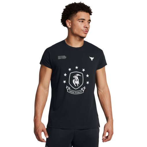 UNDER ARMOUR Męska koszulka treningowa Under Armour Project Rock Evolve Cap Slv T  czarna  Czarny