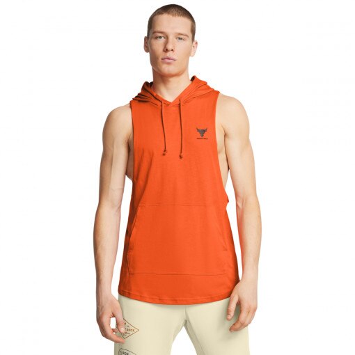 UNDER ARMOUR Męski top treningowy Under Armour UA Men's Project Rock Sleeveless Hoodie  pomarańczowy  Pomarańczowy