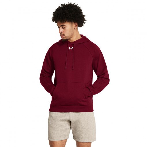 UNDER ARMOUR Męska bluza dresowa nierozpinana z kapturem Under Armour UA Rival Fleece Hoodie  czerwona Czerwony