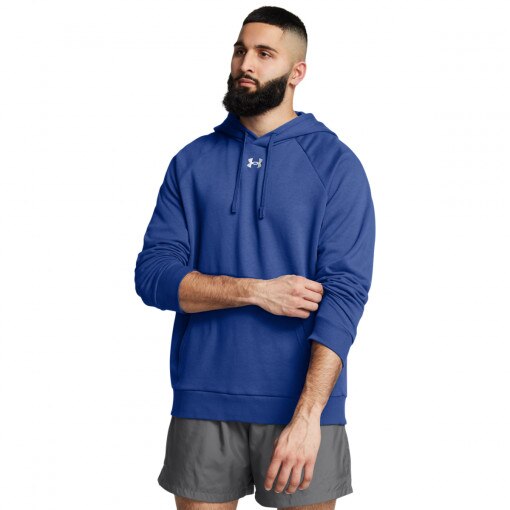 UNDER ARMOUR Męska bluza dresowa nierozpinana z kapturem Under Armour UA Rival Fleece Hoodie  niebieska Niebieski