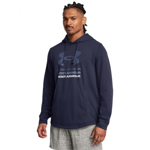 UNDER ARMOUR Męska bluza dresowa nierozpinana z kapturem Under Armour UA Rival Terry Graphic Hood  granatowa Granatowy