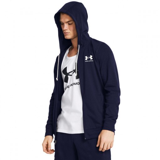 UNDER ARMOUR Męska bluza dresowa rozpinana z kapturem Under Armour UA Rival Terry Lc Fz  granatowa Granatowy