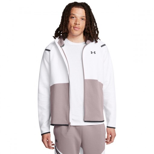 UNDER ARMOUR Męska bluza dresowa rozpinana z kapturem Under Armour UA Unstoppable Fleece FullZip biała Biały
