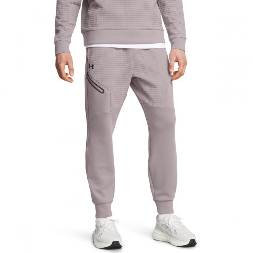 Męskie spodnie dresowe joggery Under Armour UA Unstoppable Fleece Grid - beżowe
