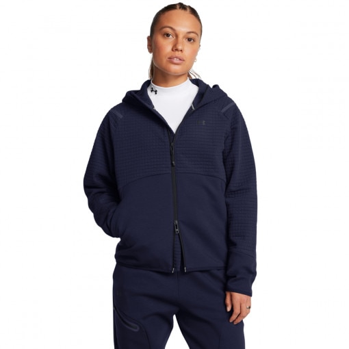 UNDER ARMOUR Damska bluza treningowa rozpinana z kapturem Under Armour Unstoppable Flc Txt Fz  granatowa Granatowy