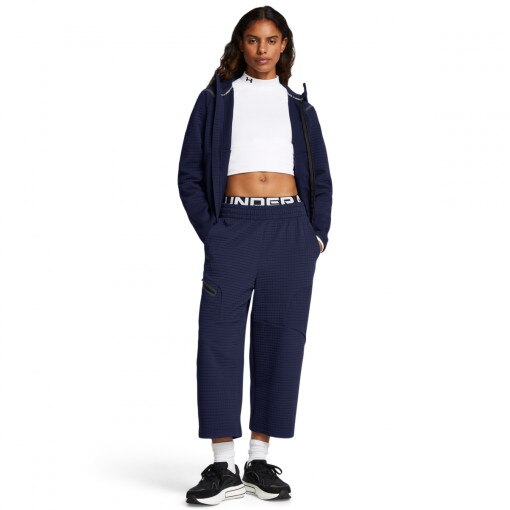 UNDER ARMOUR Damskie spodnie dresowe Under Armour Unstoppable Txt Wide Leg Crop  granatowe Granatowy