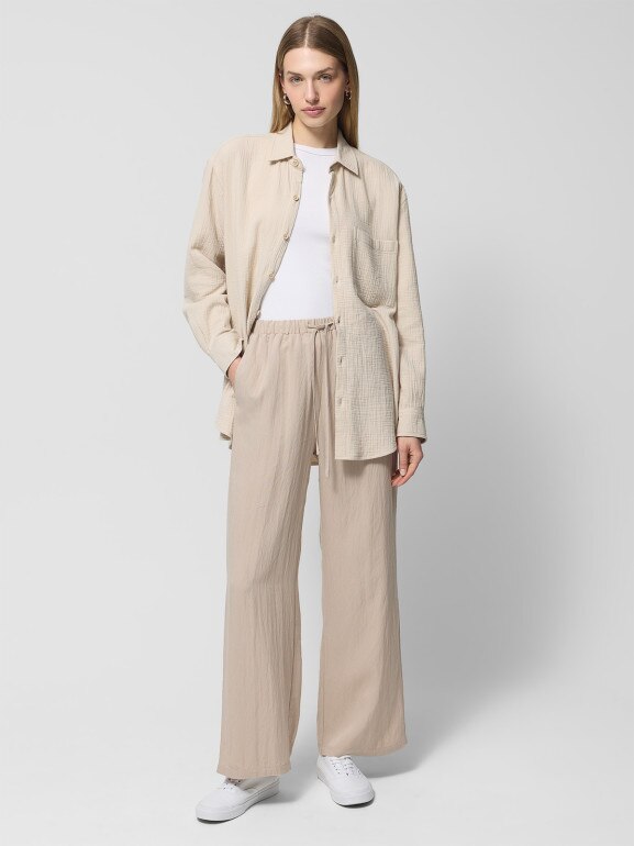 Damska koszula muślinowa Outhorn OTHWSS24TSHIF061 - beżowa