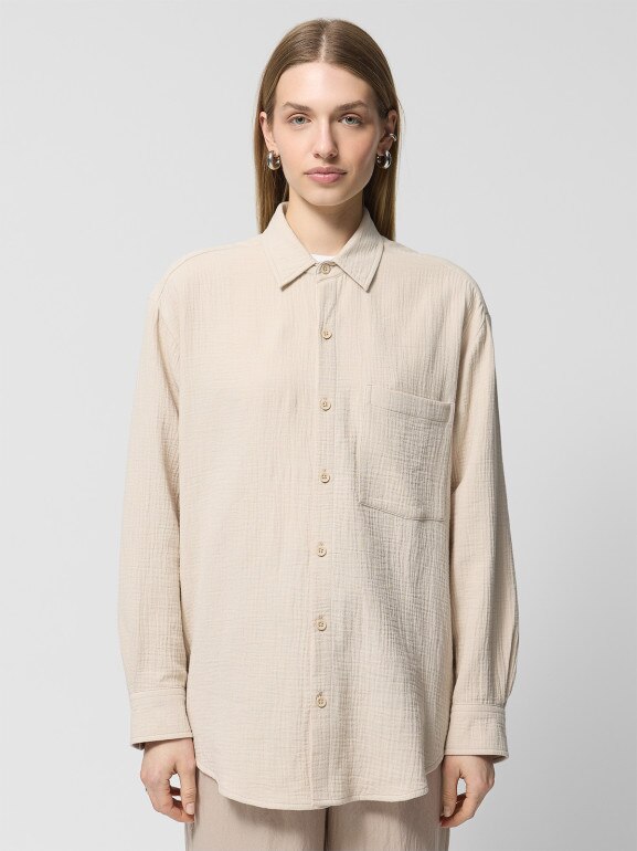 Damska koszula muślinowa Outhorn OTHWSS24TSHIF061 - beżowa