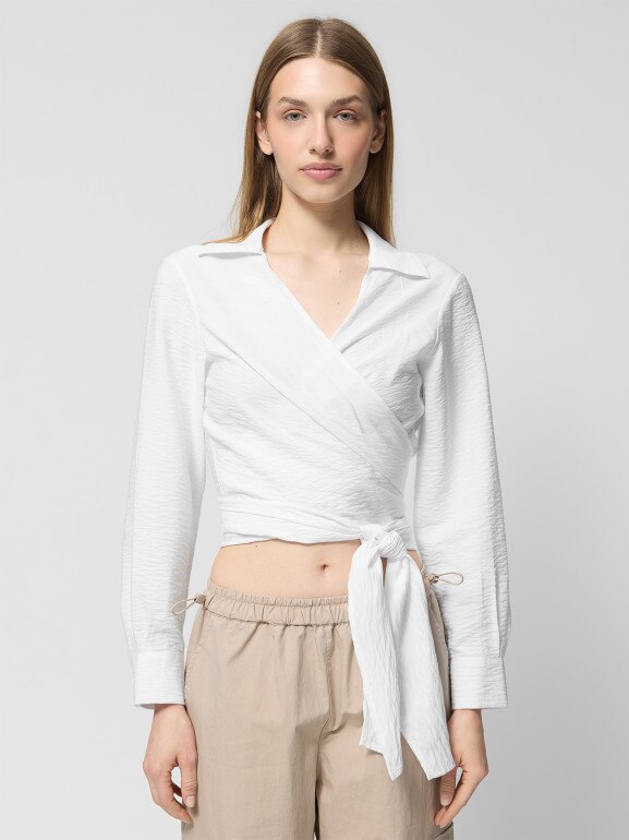 Damska koszula z wiązaniem Outhorn OTHWSS24TSHIF037 - biała