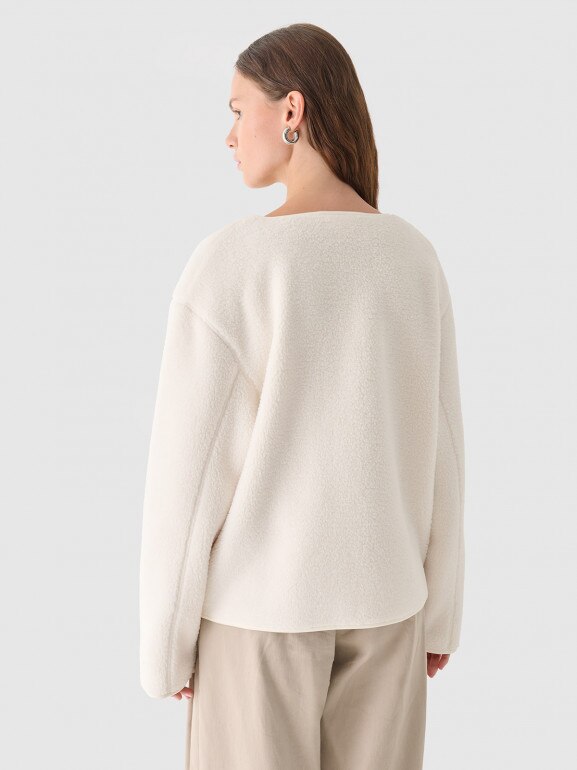 Damski polar sherpa rozpinany Outhorn OTHWAW24TJACF219  - biały