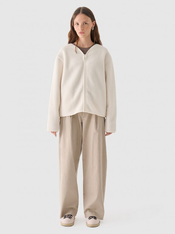 Damski polar sherpa rozpinany Outhorn OTHWAW24TJACF219  - biały