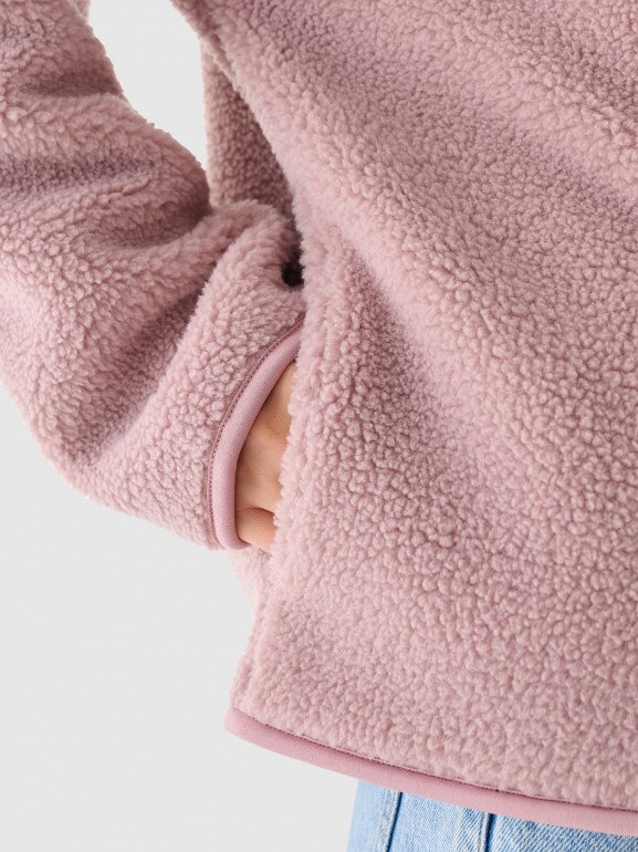 Damski polar sherpa rozpinany Outhorn OTHWAW24TJACF219  - różowy
