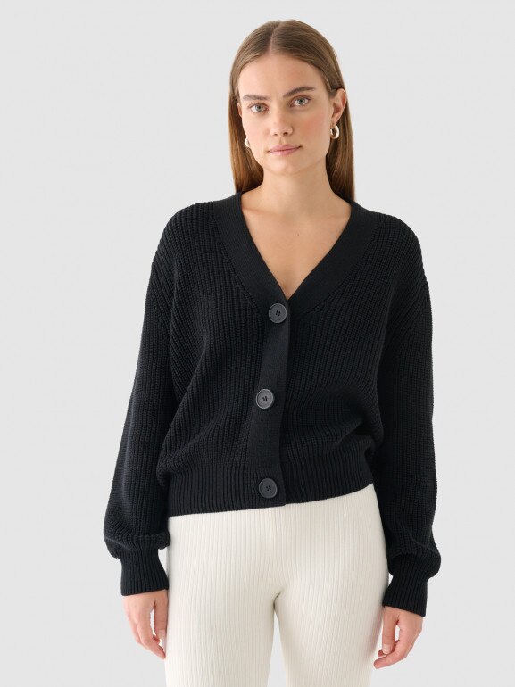 Damski sweter kardigan Outhorn OTHWAW24TSWEF132 - czarny