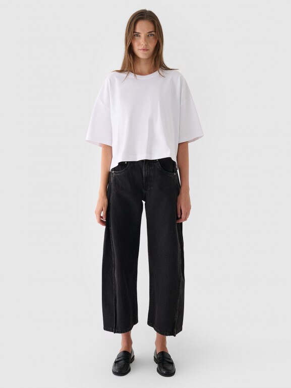 Damski t-shirt oversize Outhorn OTHWAW24TTSHF2341 - biały