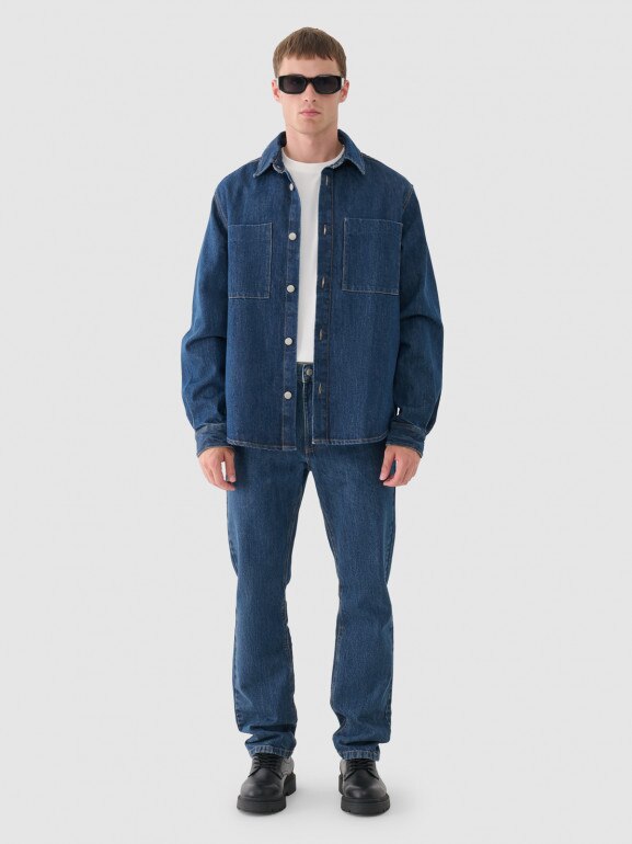 Męskie jeansy straight Outhorn OTHWAW24TJNSM006 - granatowe