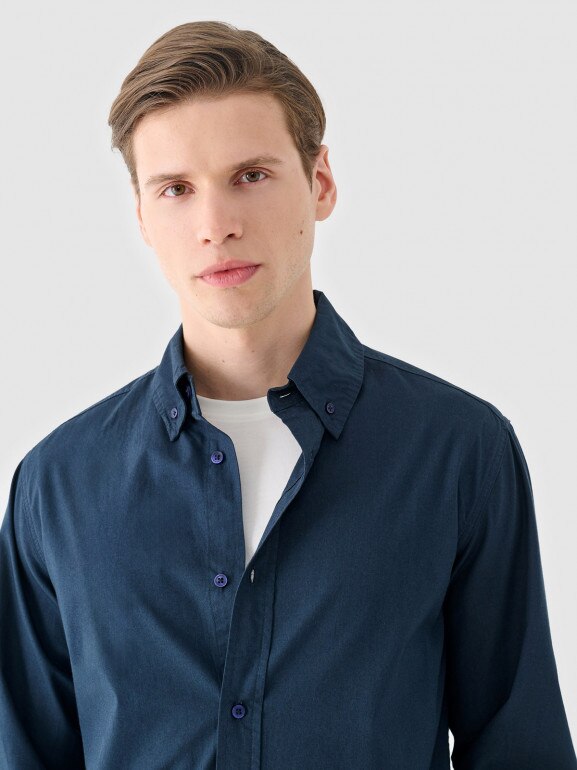 Męska koszula bawełniana Outhorn OTHWAW24TSHIM087 - granatowa