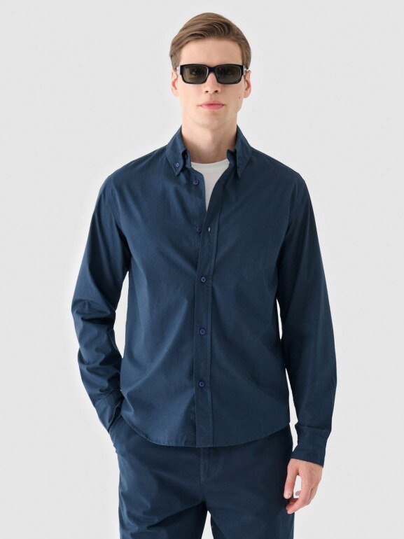 Męska koszula bawełniana Outhorn OTHWAW24TSHIM087 - granatowa