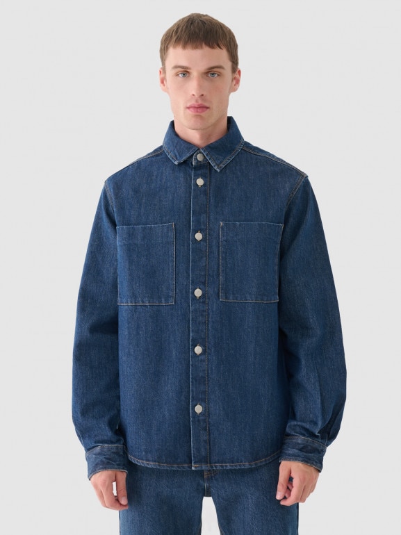 Męska koszula jeansowa Outhorn OTHWAW24TSHIM074 - granatowa