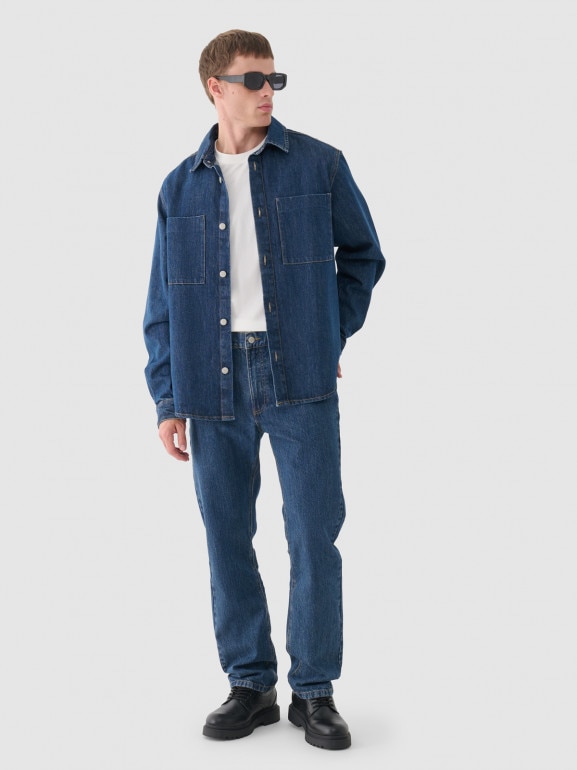 Męska koszula jeansowa Outhorn OTHWAW24TSHIM074 - granatowa