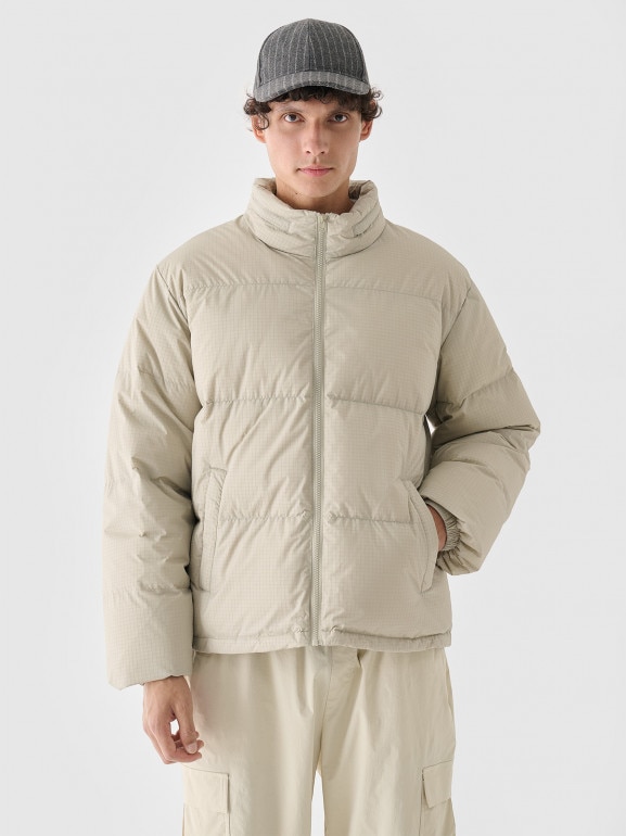 Męska kurtka zimowa z wypełnieniem naturalnym Outhorn OTHWAW24TDJAM656 - beżowa