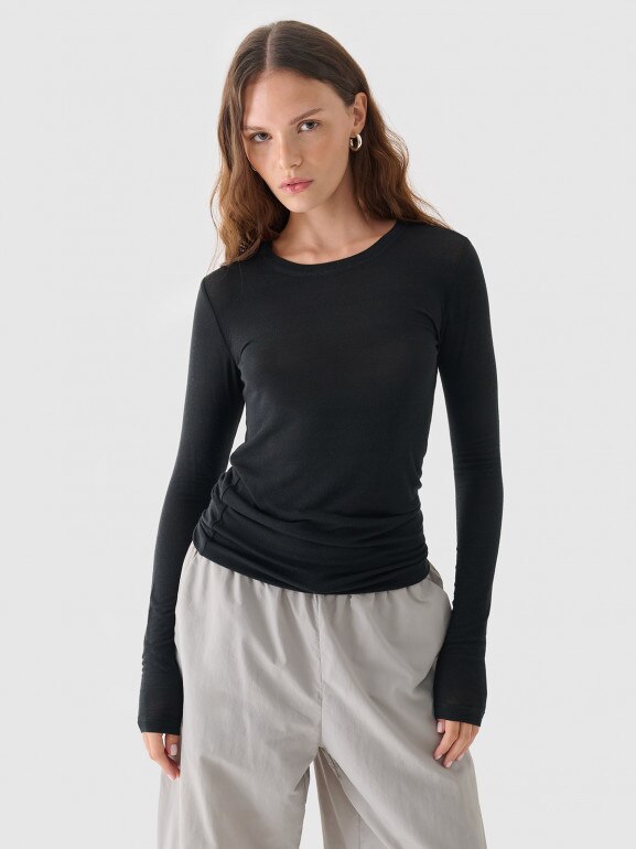 Damski longsleeve z modalu i kaszmiru Outhorn OTHWAW24TLONF466 - czarny