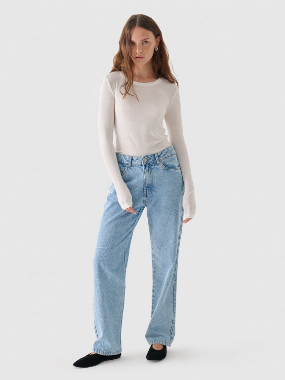 Damski longsleeve z modalu i kaszmiru Outhorn OTHWAW24TLONF466 - biały