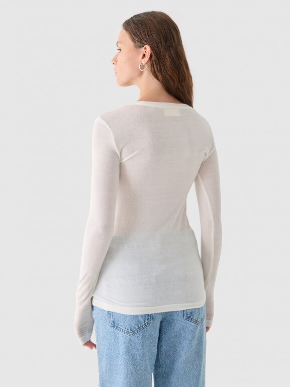Damski longsleeve z modalu i kaszmiru Outhorn OTHWAW24TLONF466 - biały