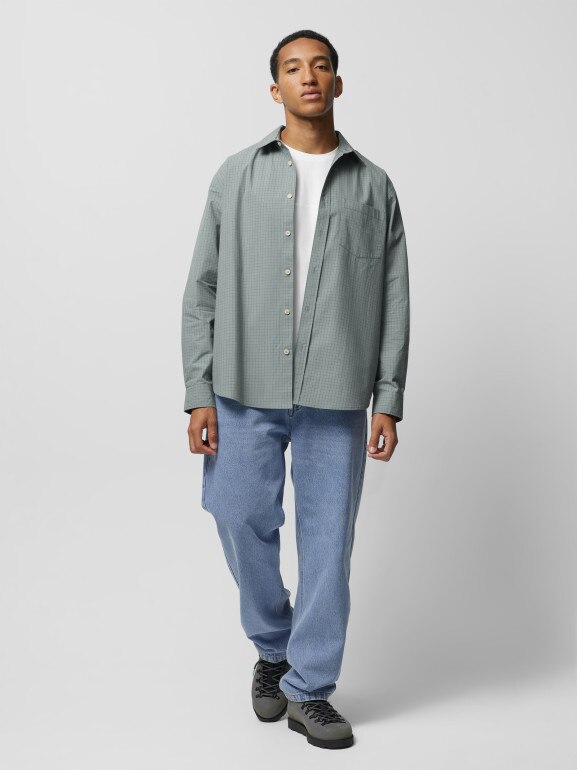 Męska koszula w kratkę 4F OTHAW23TSHIM027 - zielona