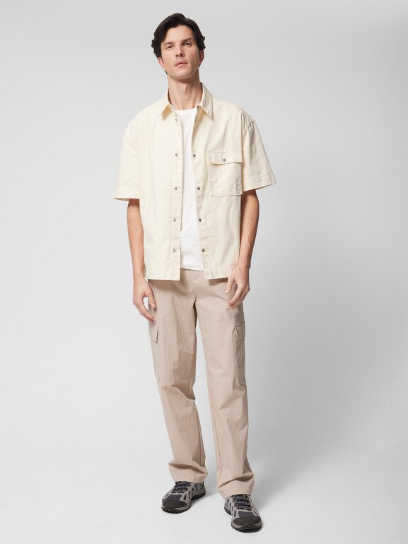 Męska koszulka jeansowa z nadrukiem Outhorn OTHWSS24TSHIM052 - beżowa