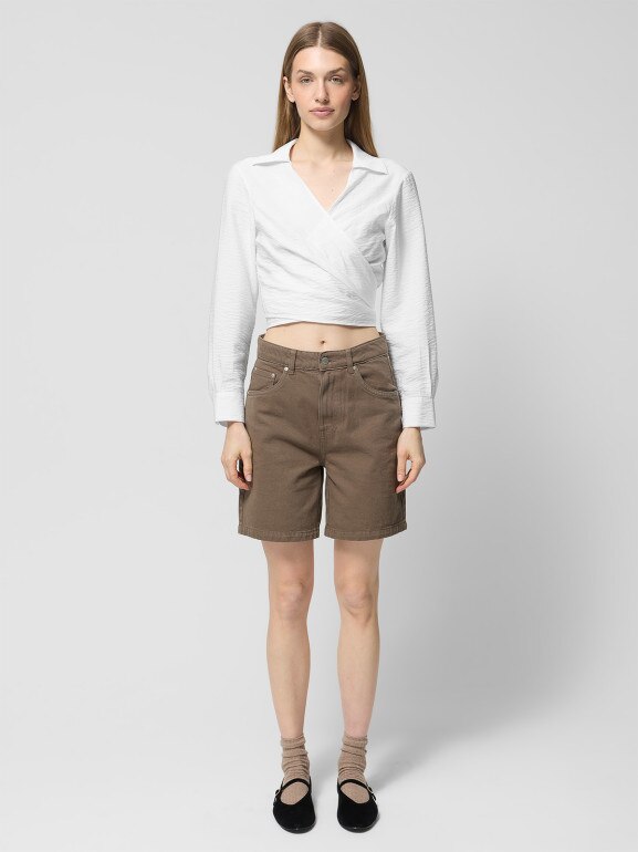 Damskie spodenki jeansowe Outhorn OTHWSS24TSHOF398 - brązowe