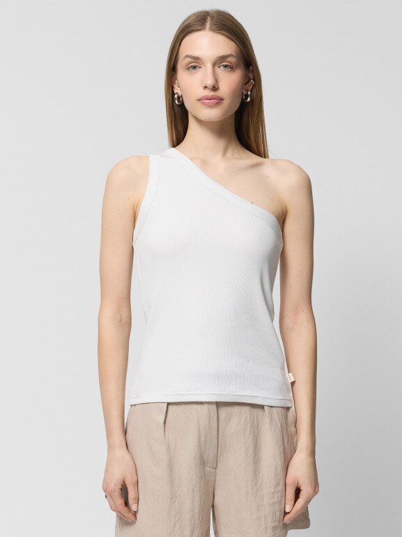 Damski top na jedno ramię Outhorn OTHWSS24TSLEF084 - biały