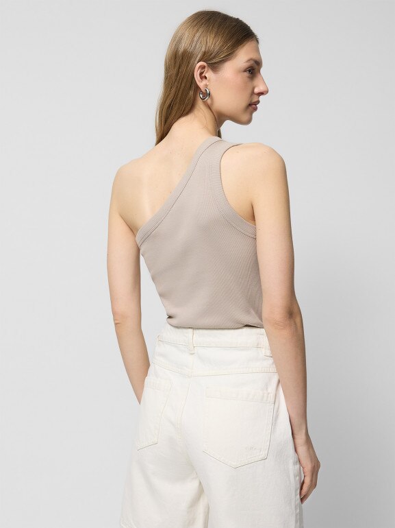 Damski top na jedno ramię Outhorn OTHWSS24TSLEF084 - beżowy