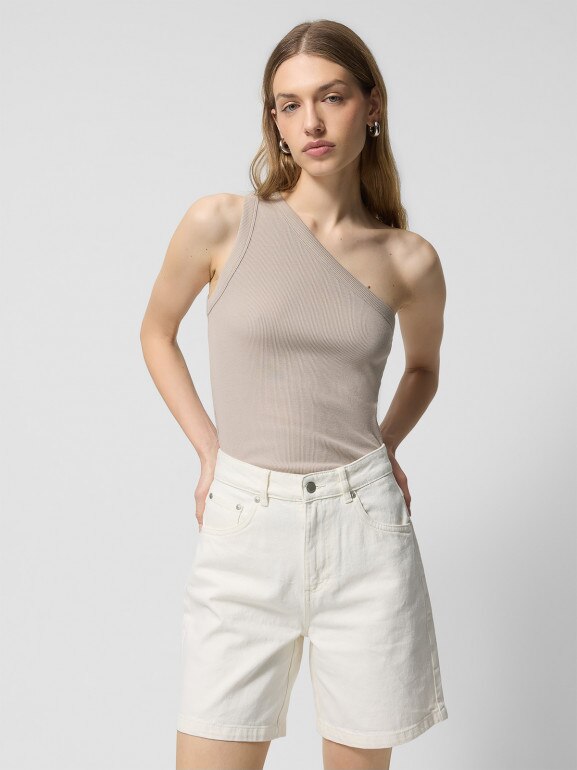 Damski top na jedno ramię Outhorn OTHWSS24TSLEF084 - beżowy