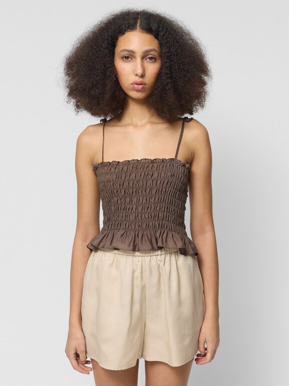 Damski top Outhorn OTHWSS24TSLEF138 - oliwkowy