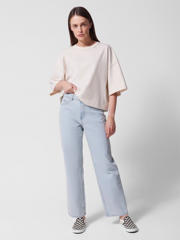 Damskie jeansy straight Outhorn  OTHWSS24TTROF723 - niebieskie