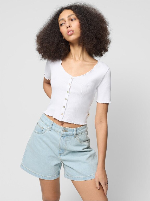 Damski crop top bez nadruku Outhorn OTHWSS24TTSHF1489 - biały