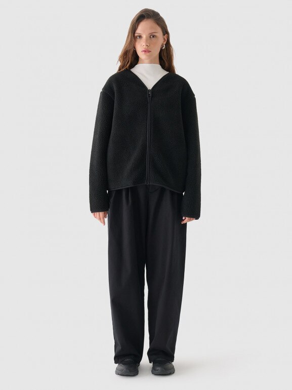 Damski polar sherpa rozpinany Outhorn OTHWAW24TJACF219  - czarny