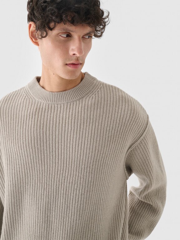 Męski sweter wełniany Outhorn OTHWAW24TSWEM100 - beżowy