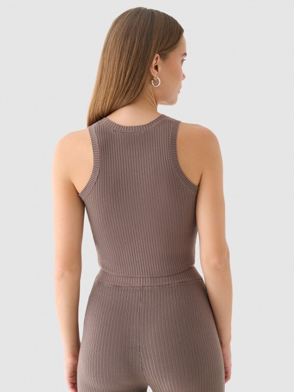 Damski top dzianinowy Outhorn OTHWAW24TSLEF103  - brązowy