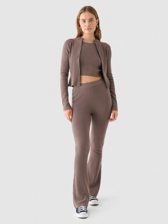 Damski top dzianinowy Outhorn OTHWAW24TSLEF103  - brązowy