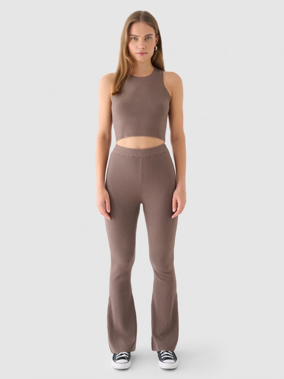 Damski top dzianinowy Outhorn OTHWAW24TSLEF103  - brązowy