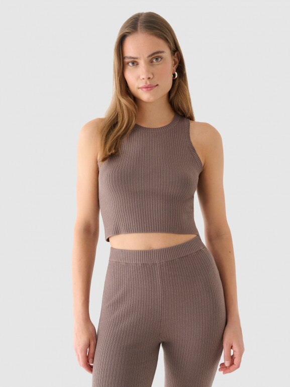 Damski top dzianinowy Outhorn OTHWAW24TSLEF103  - brązowy