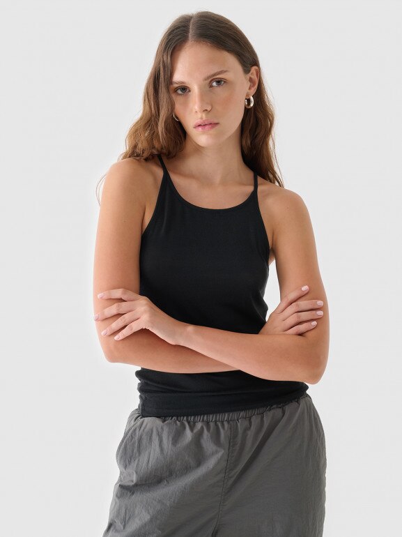 Damski top basic Outhorn OTHWAW24TSLEF189 - czarny
