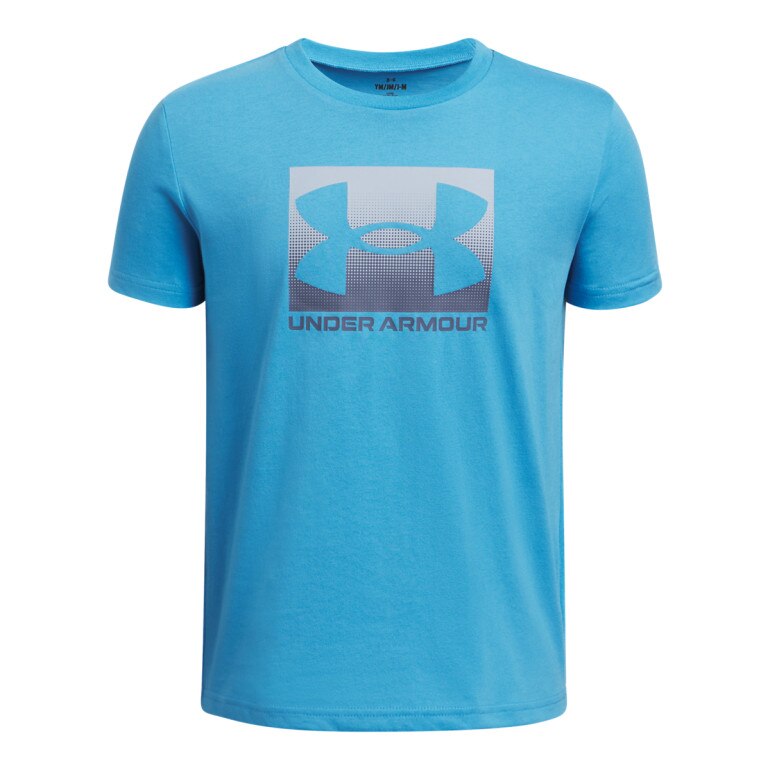 Chłopięcy t-shirt z nadrukiem Under Armour UA Boxed Sports - niebieska